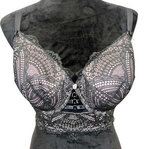 Cacique Black and Pink Lace Bra